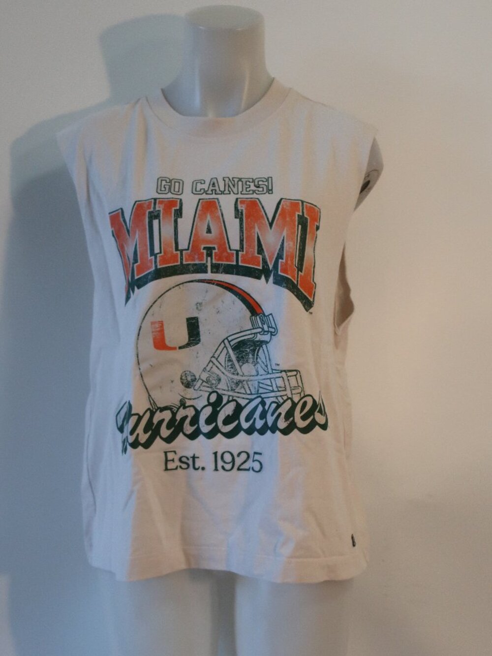 Womens Hype and Vice Go Canes Miami Off-White Green Crop Muscle Tee Tank Top M